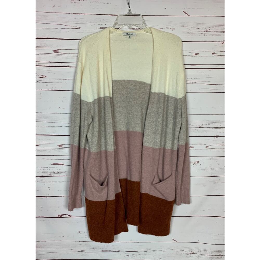 Madewell Women's M Medium Striped Alpaca Wool Open Front Pocket Sweater Cardigan